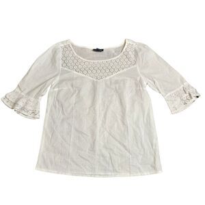 MODCLOTH White 100% Cotton Floral Lace Prarie Beachy Ruffle Sleeve NWT Blouse M